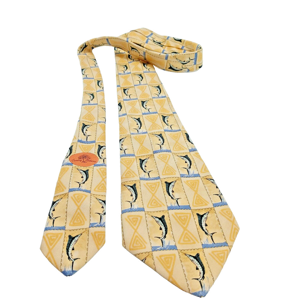 Tommy Bahama Marlin Fishing Necktie Tie All Silk Made USA 58" Long x 4" Wide